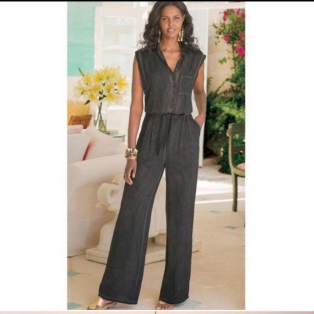 Soft Surroundings Camilla Wide Leg Rayon Jumpsuit Large